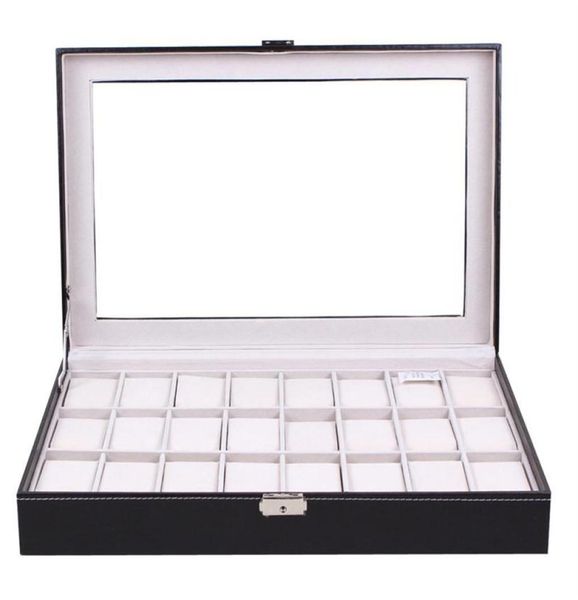 24 grids pu leather watch box black jewelry storage case organizer classical holder foam pad pillow transparent glass sh190729249x2508165, Black;blue
24 grids pu leather watch box black jewelry storage case organizer classical holder foam pad pillow transparent glass sh190729249x2508165, Black;blue