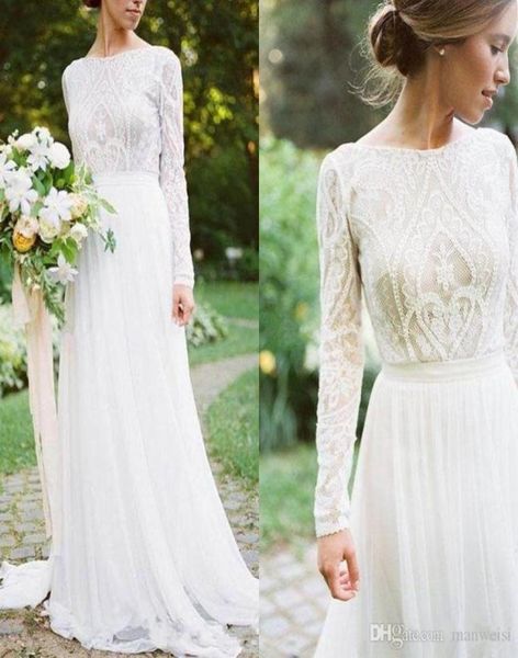 white simple bohemian country wedding dresses with long sleeves bateau neck a line lace applique chiffon boho bridal gowns 216359
white simple bohemian country wedding dresses with long sleeves bateau neck a line lace applique chiffon boho bridal gowns 216359