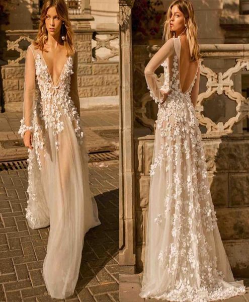 2020 fall berta wedding dress sheer long sleeve plunging v neck bridal gowns illusion 3d applique backless boho wedding dress4641342, White
2020 fall berta wedding dress sheer long sleeve plunging v neck bridal gowns illusion 3d applique backless boho wedding dress4641342, White