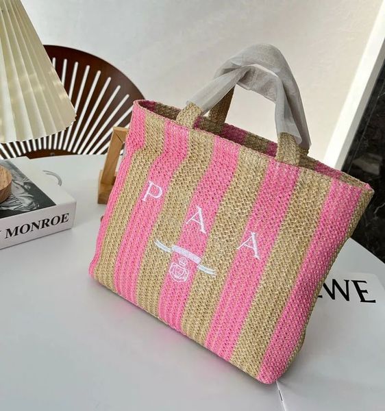 

summer stripe straw fashion bags designer bag woman crochet tote bag luxury handbag summer shopping purse totes shoulder handbags triangle a