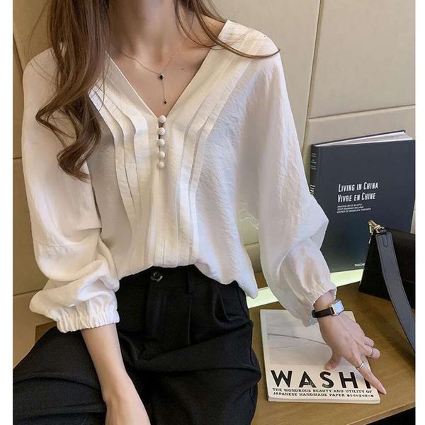 shirt womens spring and autumn korean style small loose lantern sleeves pure color bottom up, White
shirt womens spring and autumn korean style small loose lantern sleeves pure color bottom up, White
