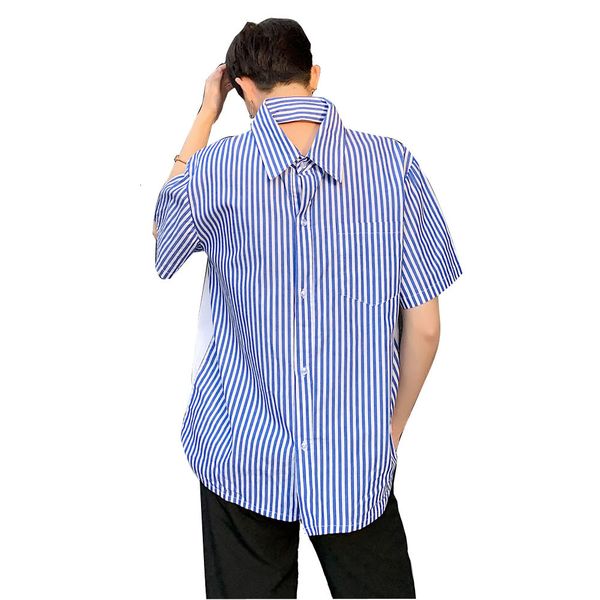 men s casual shirts men two sided before back double collar stripe short sleeve streetwear fashion loose couple blouse 230814, White;black
men s casual shirts men two sided before back double collar stripe short sleeve streetwear fashion loose couple blouse 230814, White;black