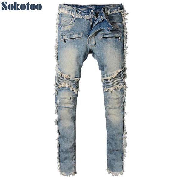 sokotoo men039s vintage washed denim fringe biker jeans for moto fashion slim fit straight patchwork pants for big and tall2384173, Blue
sokotoo men039s vintage washed denim fringe biker jeans for moto fashion slim fit straight patchwork pants for big and tall2384173, Blue