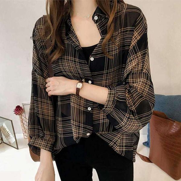 plaid shirt for women niche design summer korean retro hong kong style long sleeved chiffon top, White
plaid shirt for women niche design summer korean retro hong kong style long sleeved chiffon top, White