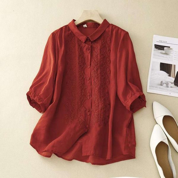 summer style womens blouses three quarter sleeves heavy embroidery cotton and linen shirt belly cover slim retro, White
summer style womens blouses three quarter sleeves heavy embroidery cotton and linen shirt belly cover slim retro, White