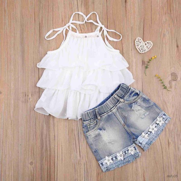 clothing sets 2-7y summer kids baby girl clothing fashion new white solid sleeveless layered pearls chiffon vest+flower denim shorts r230815
clothing sets 2-7y summer kids baby girl clothing fashion new white solid sleeveless layered pearls chiffon vest+flower denim shorts r230815