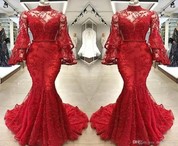 red lace mermaid evening dresses illusion poet long sleeves high neck appliqued beaded long party pageant gowns prom dress be8817564, Black;red
red lace mermaid evening dresses illusion poet long sleeves high neck appliqued beaded long party pageant gowns prom dress be8817564, Black;red