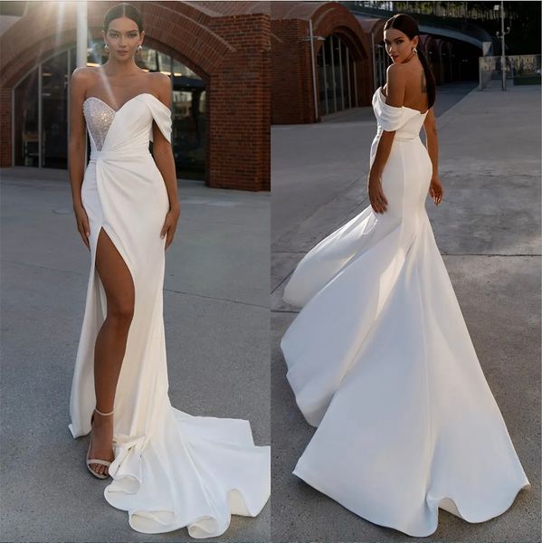 glamourous mermaid wedding dresses sequins sweetheart off shoulder wedding dress slit vintage robe de mariee bridal gowns, White
glamourous mermaid wedding dresses sequins sweetheart off shoulder wedding dress slit vintage robe de mariee bridal gowns, White