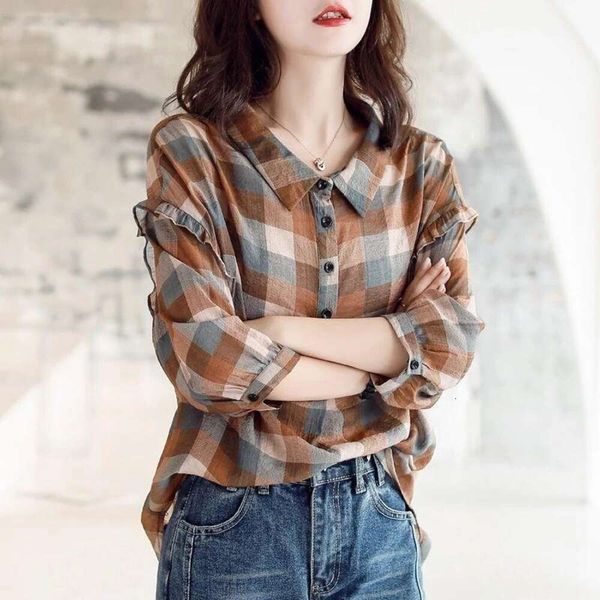 spring plaid shirt for women long sleeved loose design niche korean chiffon three quarter sleeve top, White
spring plaid shirt for women long sleeved loose design niche korean chiffon three quarter sleeve top, White