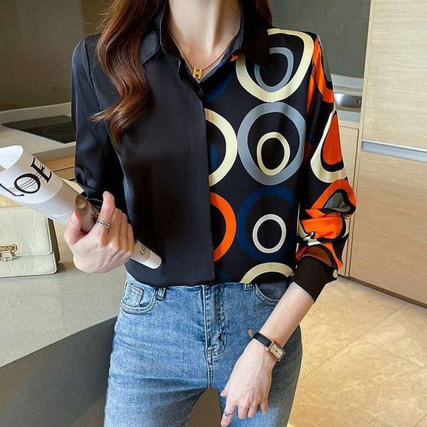 black ladies print long sleeved shirt spring and autumn fashion stained commuter, White
black ladies print long sleeved shirt spring and autumn fashion stained commuter, White