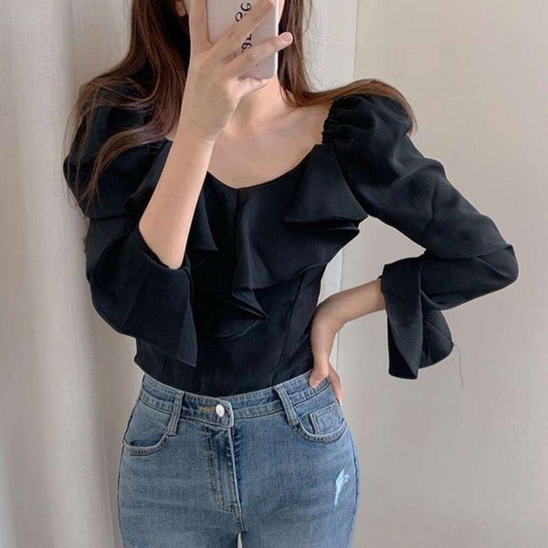 spring and autumn flat fitting long sleeved shirt with french wood ear edge for women a sense of design small, White
spring and autumn flat fitting long sleeved shirt with french wood ear edge for women a sense of design small, White