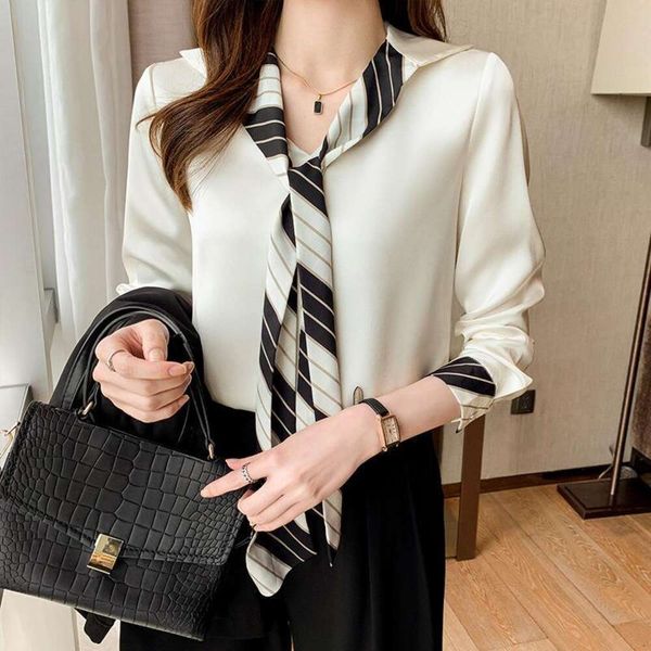 item title satin ribbon long sleeved shirt womens autumn design niche french spring fashion, White
item title satin ribbon long sleeved shirt womens autumn design niche french spring fashion, White