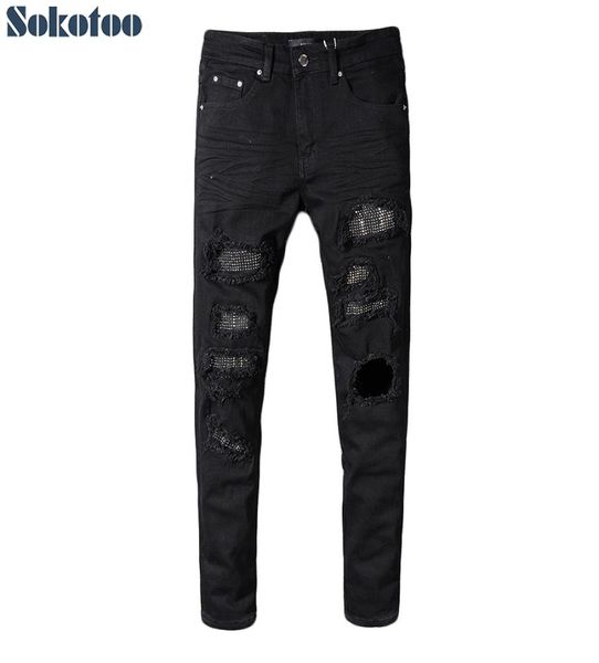 sokotoo men's slim skinny crystal rhine patchwork ripped jeans fashion patch black stretch denim pants6258751, Blue
sokotoo men's slim skinny crystal rhine patchwork ripped jeans fashion patch black stretch denim pants6258751, Blue