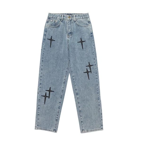 men's jeans wide leg cargo pants cross embroidery streetwear baggy men jeans spring autumn men korean fashion loose straight male cloth, Blue
men's jeans wide leg cargo pants cross embroidery streetwear baggy men jeans spring autumn men korean fashion loose straight male cloth, Blue