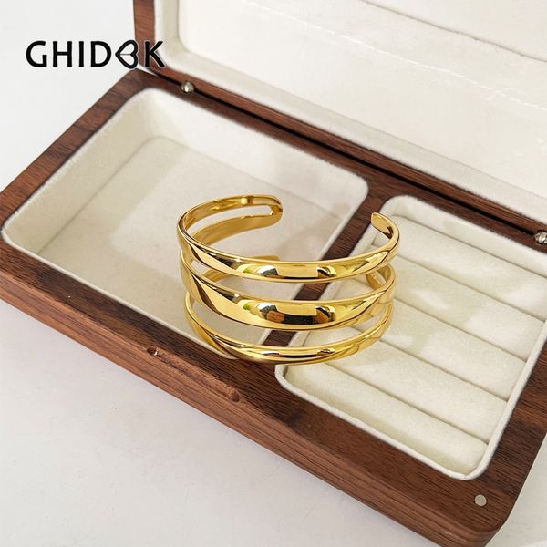 bangle ghidbk tarnish stainless steel solid gold pvd plated three layer wide cuff bracelet bangle minimalist flat band cuffs 230814, Black
bangle ghidbk tarnish stainless steel solid gold pvd plated three layer wide cuff bracelet bangle minimalist flat band cuffs 230814, Black