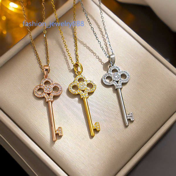 light luxury fashion pendant necklace clover key titanium steel necklace suitable for women's electroplated real gold 18k light luxury, Black
light luxury fashion pendant necklace clover key titanium steel necklace suitable for women's electroplated real gold 18k light luxury, Black