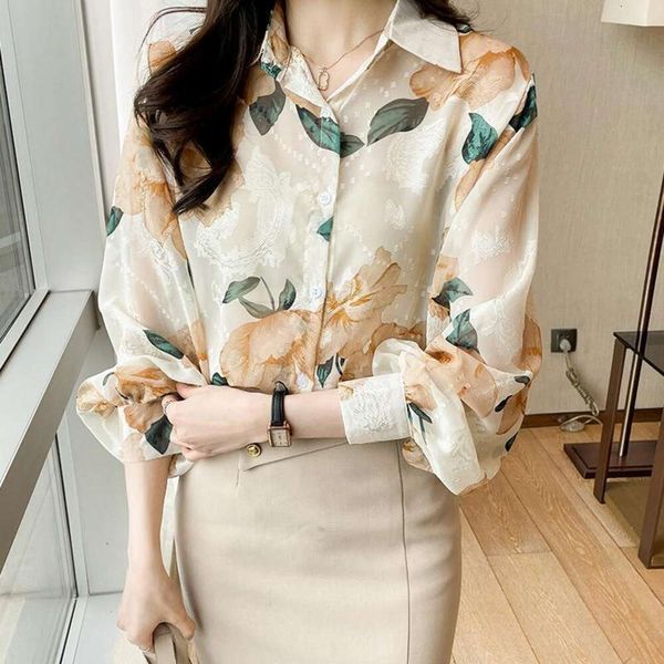 chiffon blouse womens blouses long sleeve autumn style chic design sense small cropped flower shirt, White
chiffon blouse womens blouses long sleeve autumn style chic design sense small cropped flower shirt, White