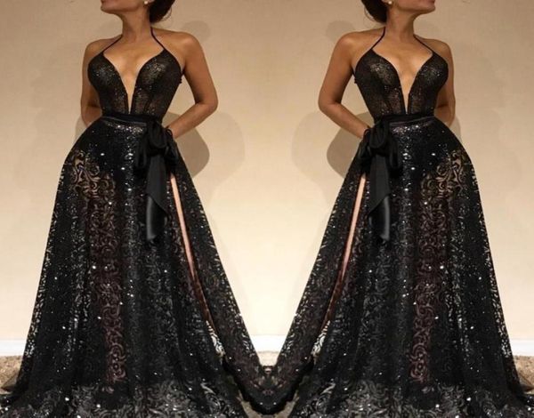 2019 black formal evening dresses halter deep v neck lace sequins side split prom gowns long sweep train red carpet fashion w3577254, Black;red
2019 black formal evening dresses halter deep v neck lace sequins side split prom gowns long sweep train red carpet fashion w3577254, Black;red