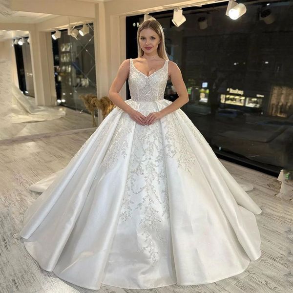 v-neck sleeveless a-line sleeveless sparkly wedding dress delicate embroidery beading princess bridal gown robe de mariage, White
v-neck sleeveless a-line sleeveless sparkly wedding dress delicate embroidery beading princess bridal gown robe de mariage, White
