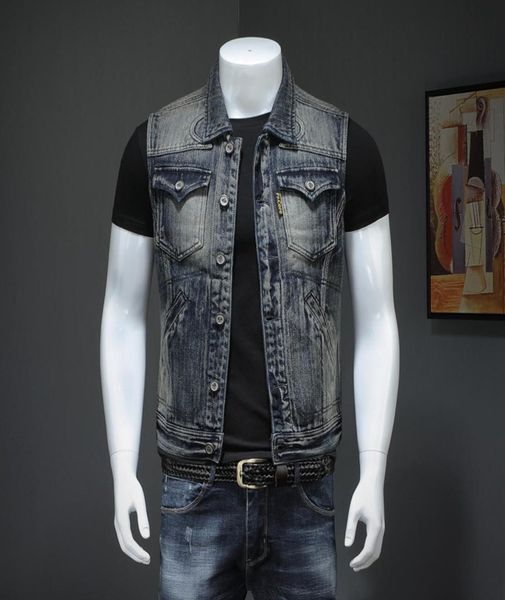 european and american retro tough guy men039s denim vest slim splicing multipocket fashion trend casual vest jacket2156189, Black;white
european and american retro tough guy men039s denim vest slim splicing multipocket fashion trend casual vest jacket2156189, Black;white
