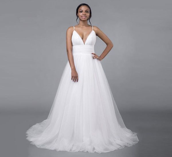 simple summer spaghetti straps plus size v neck beach a line wedding dresses backless tulle pleats bridal gown sweep tr3333030, White
simple summer spaghetti straps plus size v neck beach a line wedding dresses backless tulle pleats bridal gown sweep tr3333030, White