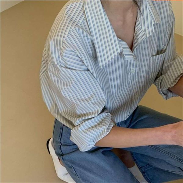 arrival womens clothing korean striped high end shirt long sleeved niche small top, White
arrival womens clothing korean striped high end shirt long sleeved niche small top, White