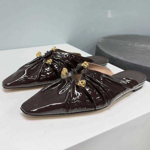 slippers metal decor brand woman pointed toe patent leather mules summer shoes women runway for, Black
slippers metal decor brand woman pointed toe patent leather mules summer shoes women runway for, Black