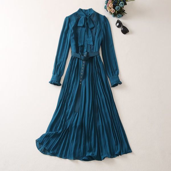 european and american women's clothing 2023 autumn new bow collar long sleeves blue fashion belt pleated dress xxl, Black;gray
european and american women's clothing 2023 autumn new bow collar long sleeves blue fashion belt pleated dress xxl, Black;gray