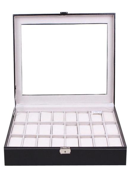 24 grids pu leather watch box black jewelry storage case organizer classical holder foam pad pillow transparent glass sh190729249x6517520, Black;blue
24 grids pu leather watch box black jewelry storage case organizer classical holder foam pad pillow transparent glass sh190729249x6517520, Black;blue