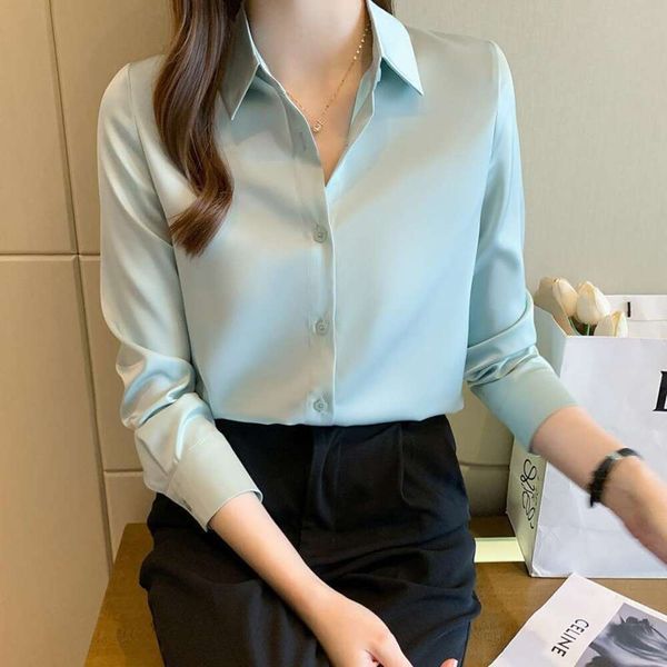 gloss satin shirt for women spring and autumn style long sleeved design niche drooping all matching temperament, White
gloss satin shirt for women spring and autumn style long sleeved design niche drooping all matching temperament, White