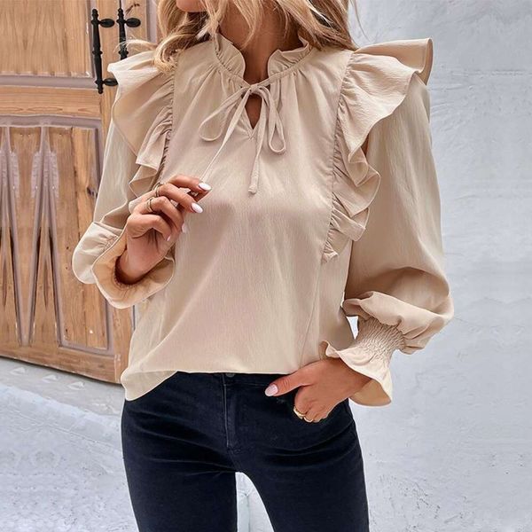item title shirts womens clothing spring collection ruffled long sleeved pure color shirt for women, White
item title shirts womens clothing spring collection ruffled long sleeved pure color shirt for women, White