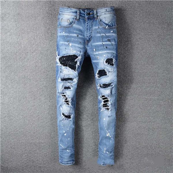 classic printed embroidery designer mens jeans motorcycle hole denim men's fashion street wear men designer pants3725, Blue
classic printed embroidery designer mens jeans motorcycle hole denim men's fashion street wear men designer pants3725, Blue