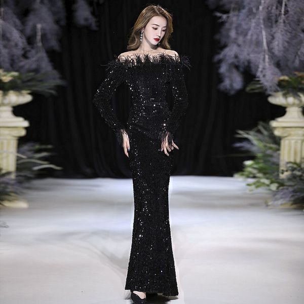 designer black mermaid prom dresses long sleeves illusion tulle sweep train lace applique mermaid feather custom made plus size evening part
designer black mermaid prom dresses long sleeves illusion tulle sweep train lace applique mermaid feather custom made plus size evening part