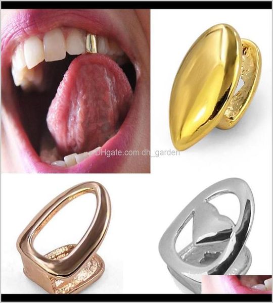 

grillz 18k real gold braces punk hiphop hollowed single teeth dental mouth fang grills tooth cap cosplay party rapper jewelry g yh2266109, Black