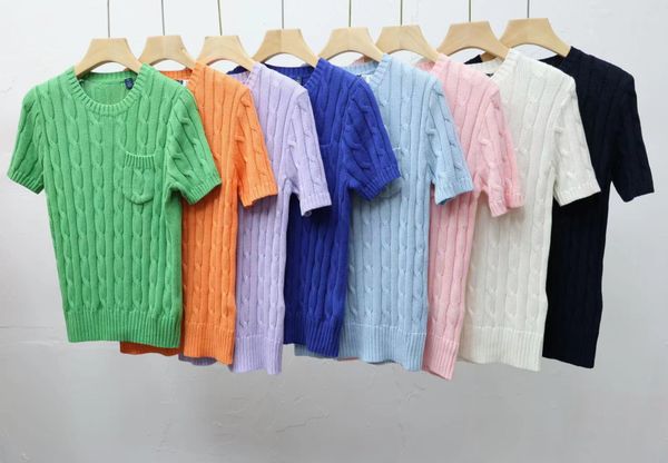 2023 new rl women's pocket twist pony embroidery knitted women's solid color short sleeve sweater, White
2023 new rl women's pocket twist pony embroidery knitted women's solid color short sleeve sweater, White