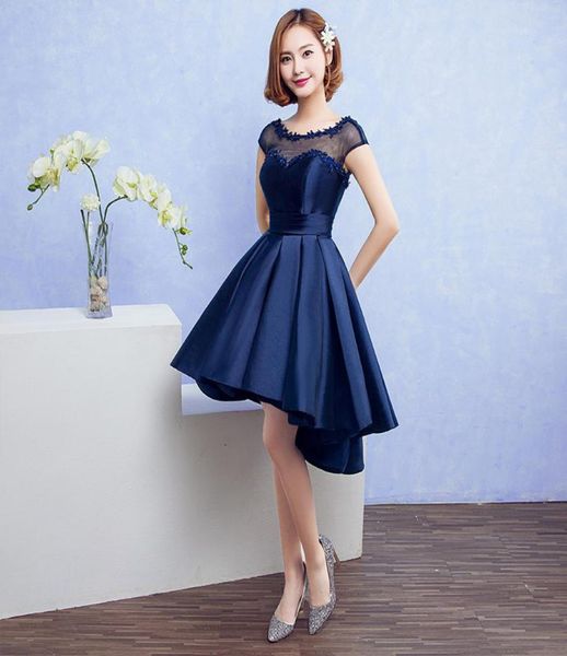 

navy blue 395 satin short bridesmaid dress with lace appliques 2016 scoop neck bridesmaid dresses lace up1092122, White;pink