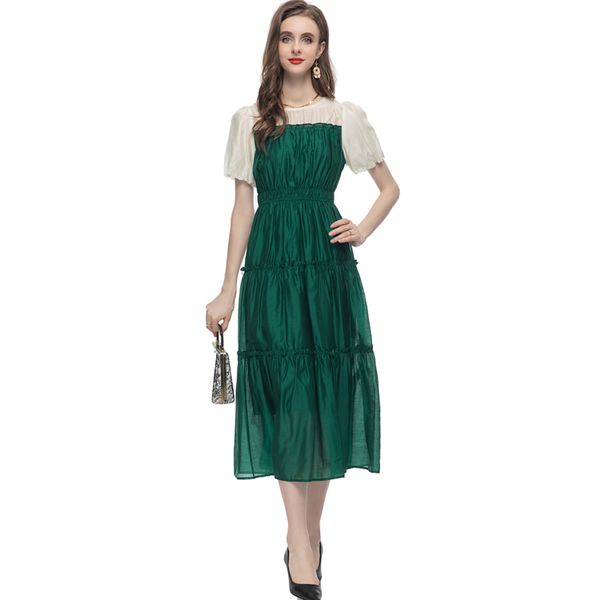 women's runway dresses o neck short sleeves patchwork tiered ruffles high street mid vestidos, Black
women's runway dresses o neck short sleeves patchwork tiered ruffles high street mid vestidos, Black