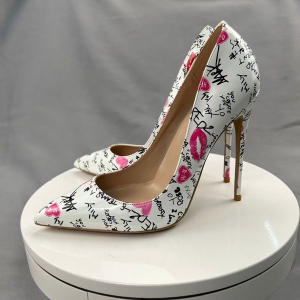 red bottom shoes lip pattern design white artistic graffiti print women pointed toe high heel shoes slip on glossy colorful super stiletto p, Black
red bottom shoes lip pattern design white artistic graffiti print women pointed toe high heel shoes slip on glossy colorful super stiletto p, Black