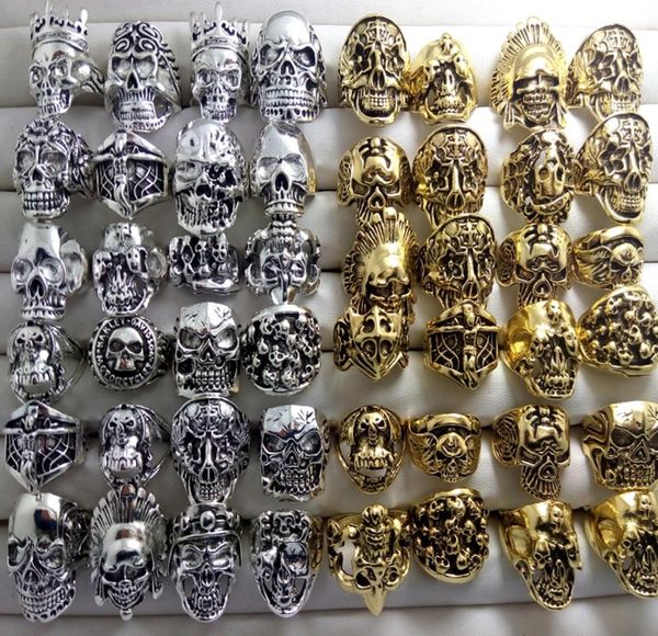 whole 100pcs silver gold skull head patten skeleton alloy rings jewelry finger ring crystal men punk biker fashion size 8113231571, Golden;silver
whole 100pcs silver gold skull head patten skeleton alloy rings jewelry finger ring crystal men punk biker fashion size 8113231571, Golden;silver