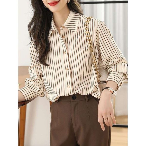 striped long sleeved chiffon shirt womens autumn wear all matching western style, White
striped long sleeved chiffon shirt womens autumn wear all matching western style, White