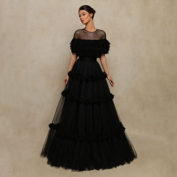 gothic black tulle prom dresses ruffles floor length women party gowns short sleeve formal outfit evening dress
gothic black tulle prom dresses ruffles floor length women party gowns short sleeve formal outfit evening dress