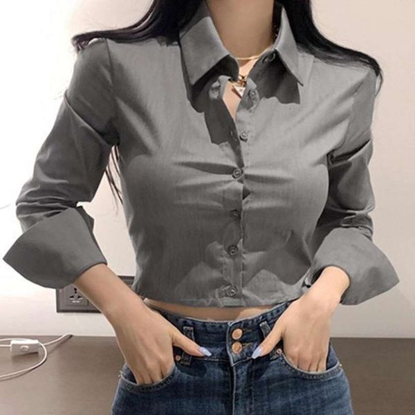slim feminine short womens blouses waist revealing long sleeved shirt for women, White
slim feminine short womens blouses waist revealing long sleeved shirt for women, White