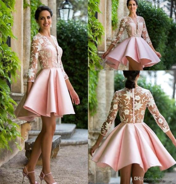 pink satin short homecoming dresses 34 sleeves lace a line sheer v neck appliqued pleats cocktial party dresses robes de cocktail6975493, Blue;pink
pink satin short homecoming dresses 34 sleeves lace a line sheer v neck appliqued pleats cocktial party dresses robes de cocktail6975493, Blue;pink
