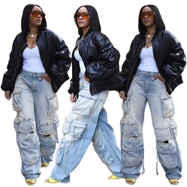 multi bag jeans work attire casual motorcycle street style heavy industry washed and torn pants, Blue
multi bag jeans work attire casual motorcycle street style heavy industry washed and torn pants, Blue