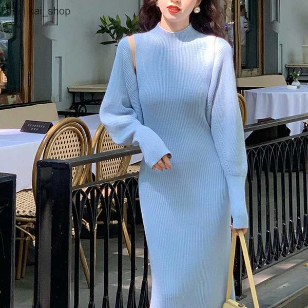 french elegant slim fit bat sleeve sweater 2023 autumn/winter new solid color temperament knitted dress piece set1, Black;gray
french elegant slim fit bat sleeve sweater 2023 autumn/winter new solid color temperament knitted dress piece set1, Black;gray