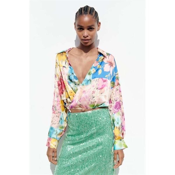 spring fresh style patchwork t shirt with printed silk satin texture for, White
spring fresh style patchwork t shirt with printed silk satin texture for, White