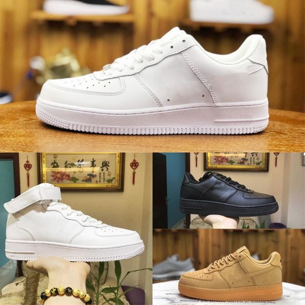Image of 2023 Designers Outdoor Men Low Casual Shoes Trainers Skateboard One FoRCes Unisex 1 07 Knit Euro Airs High Women All White Black Wheat Running Sports Sneakers S18