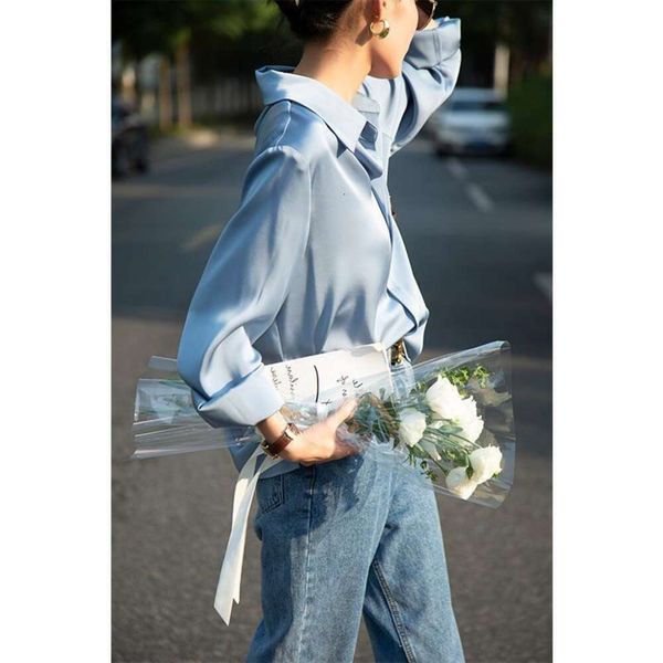 blue satin shirt for women spring and autumn style imitation vinegar temperament socialite draping top, White
blue satin shirt for women spring and autumn style imitation vinegar temperament socialite draping top, White