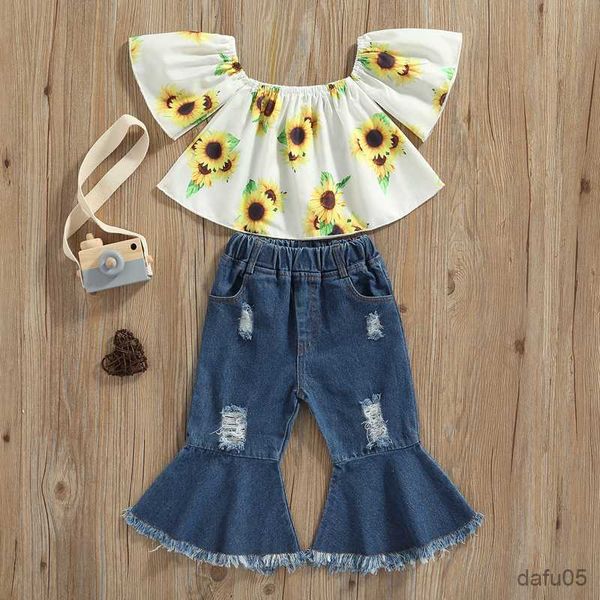 clothing sets fashion little girls 2pcs clothes sets 1-6y sunflowers printed shoulder short sleeve shirts+denim flare pants r230815, White
clothing sets fashion little girls 2pcs clothes sets 1-6y sunflowers printed shoulder short sleeve shirts+denim flare pants r230815, White