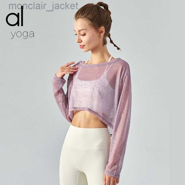 desginer alos yoga summer fitness women's loose gauze short long-sleeved blouse running training fast drying, White 
desginer alos yoga summer fitness women's loose gauze short long-sleeved blouse running training fast drying, White